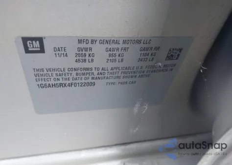 2015 Cadillac Ats Luxury из США, поврежденный, VIN 1G6AH5RX4F0122009